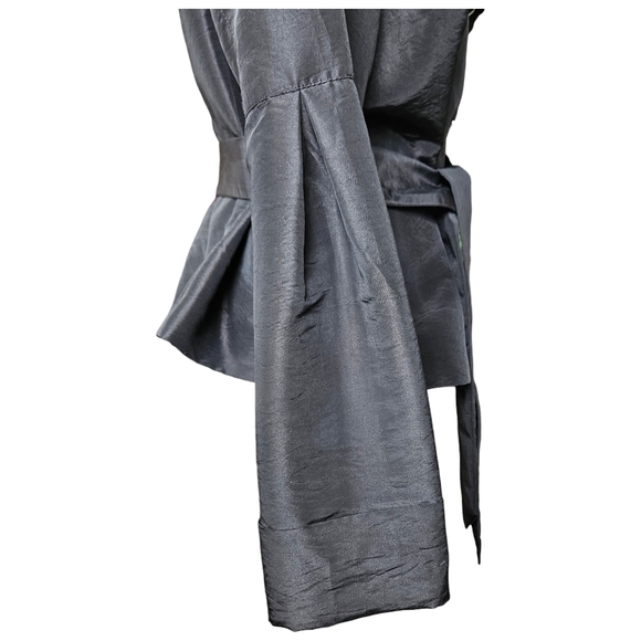 Spanner evening formal event cocktail black jacket blouse with sash shiny 12 - Picture 8 of 15